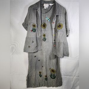 Country Wear Casuals Dress By LONNIE G STAR Size P/L With Sunflowers And Insects